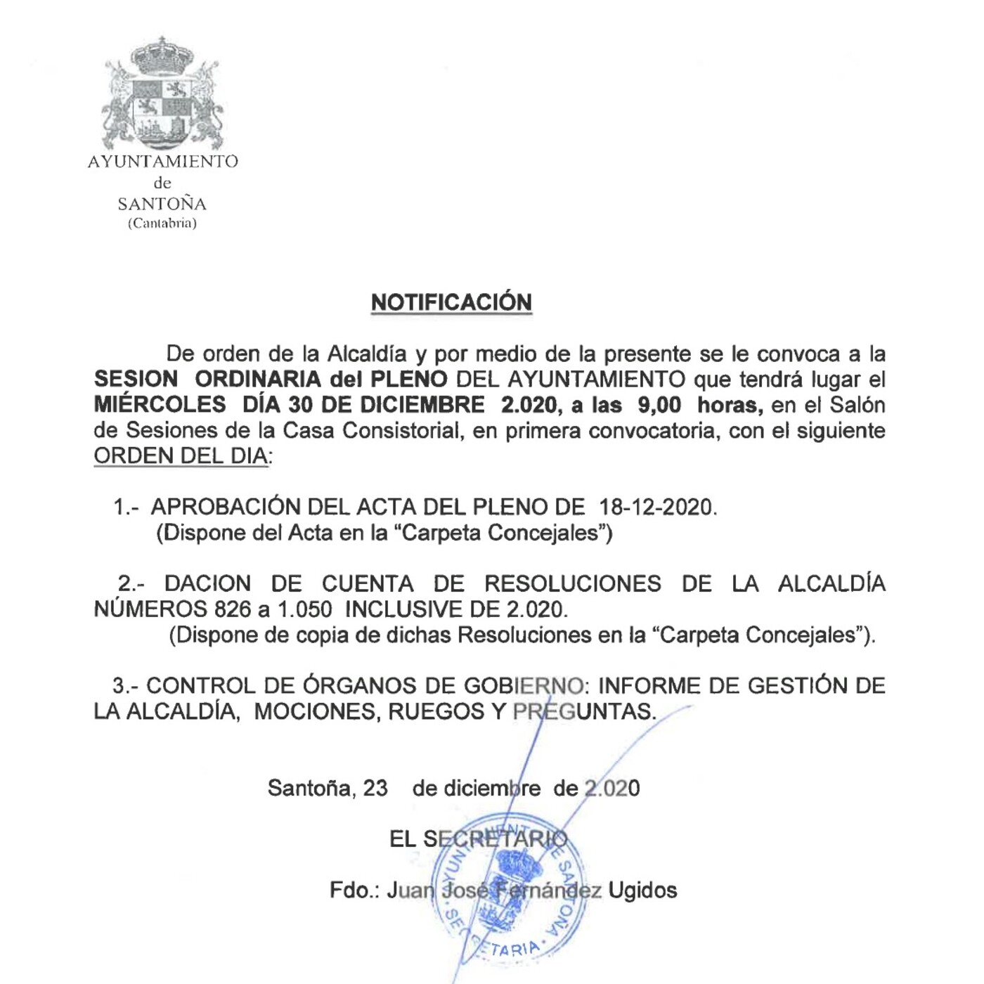 Pleno del Ayuntamiento de Santoña