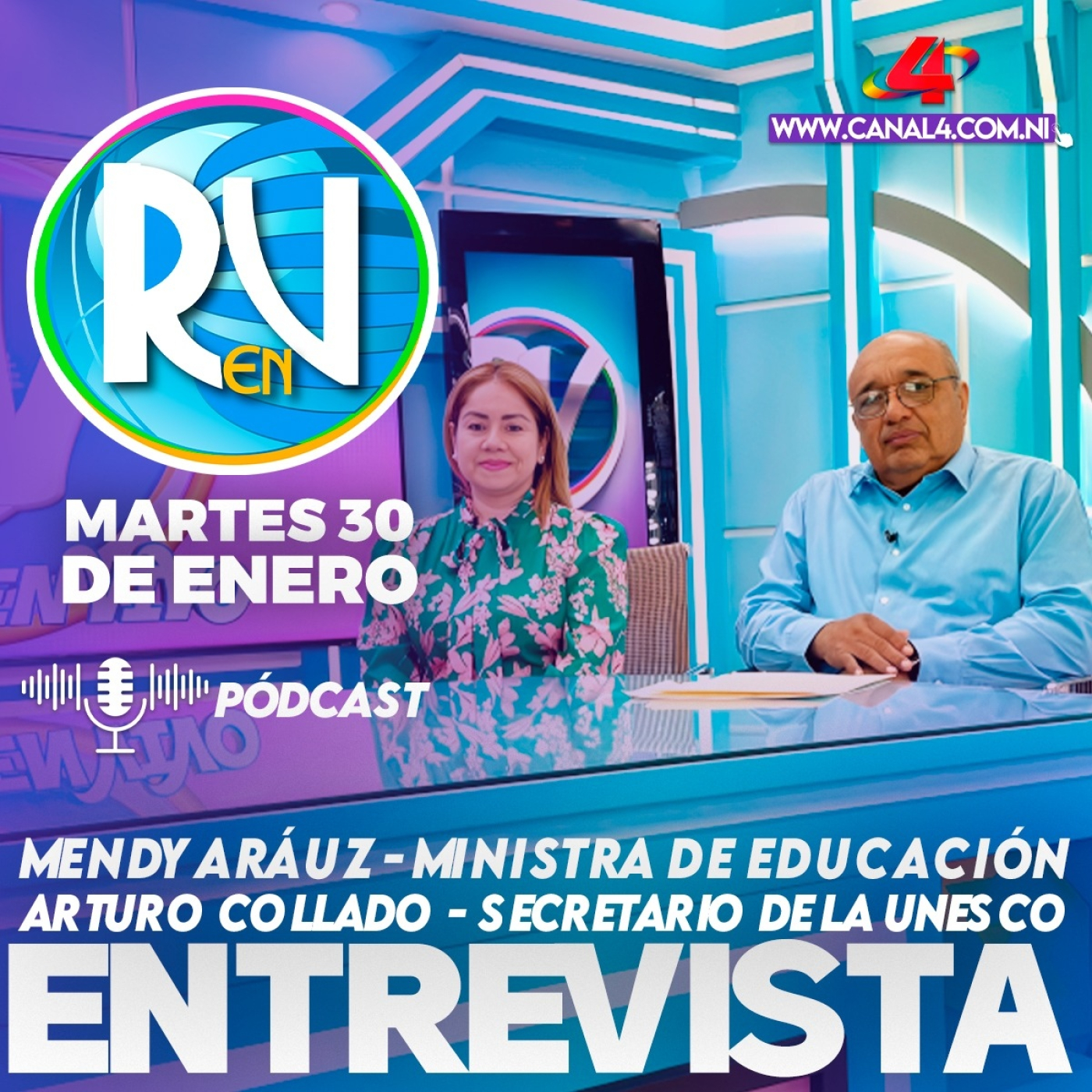 Ministra de Educación, Mendy Aráuz y el Secretario de la UNESCO en episode artwork