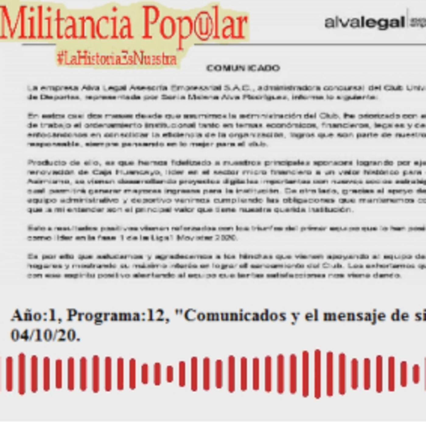 Año:1, Programa:12, "Comunicados y el mensaje de siempre", 04/10/20.