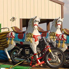 Viajo en Moto limpiando mierda de caballo