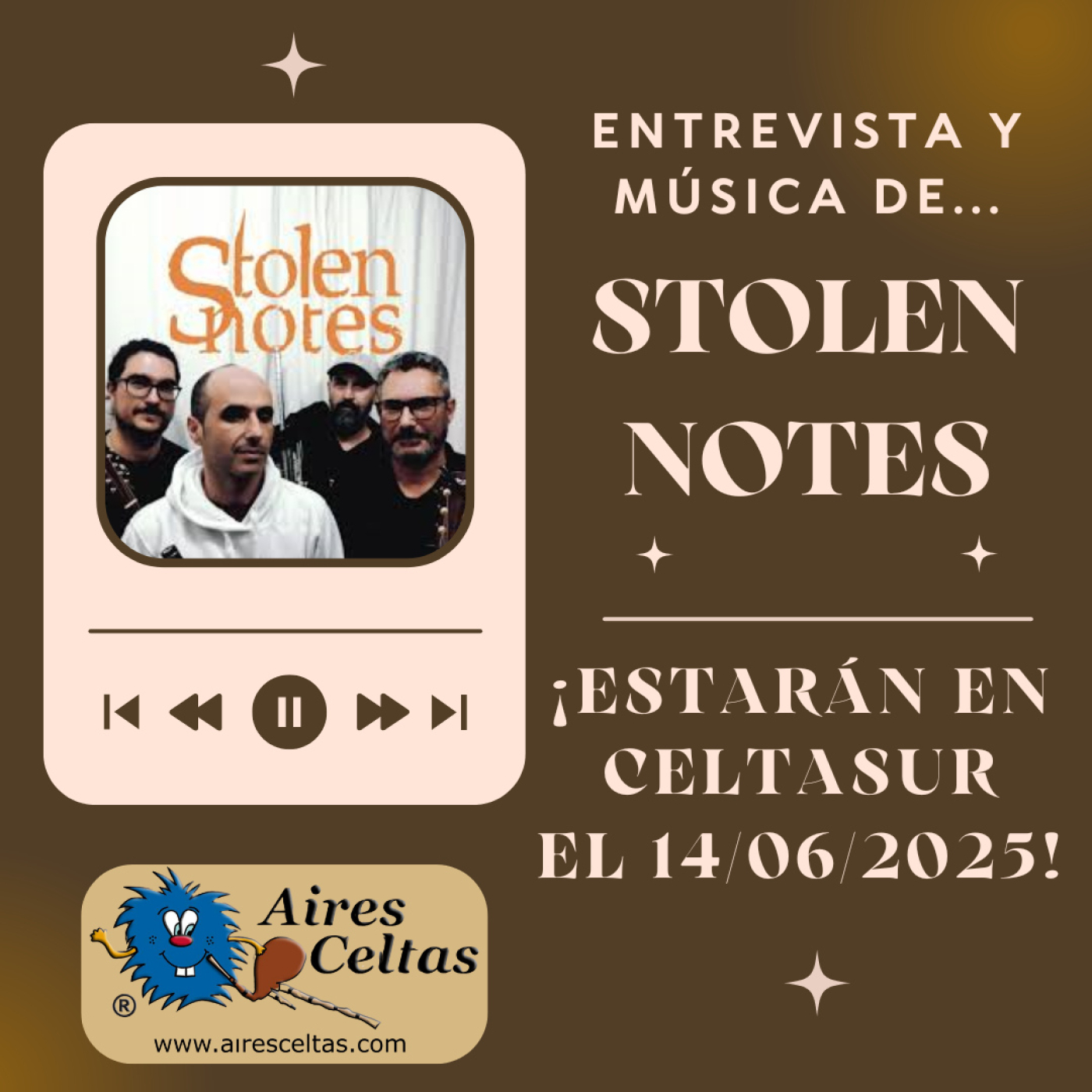 Aires Celtas 31-05-2025 - ENTREVISTA Y MÚSICA DE STOLEN NOTES QUE ESTARÁN CELTASUR 2025 episode artwork