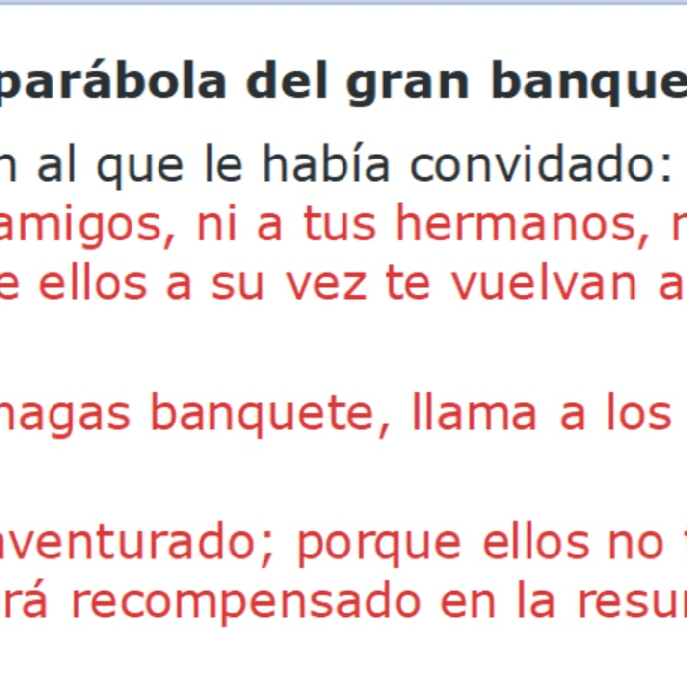 Lucas 14:12-14 Parábola del gran banquete