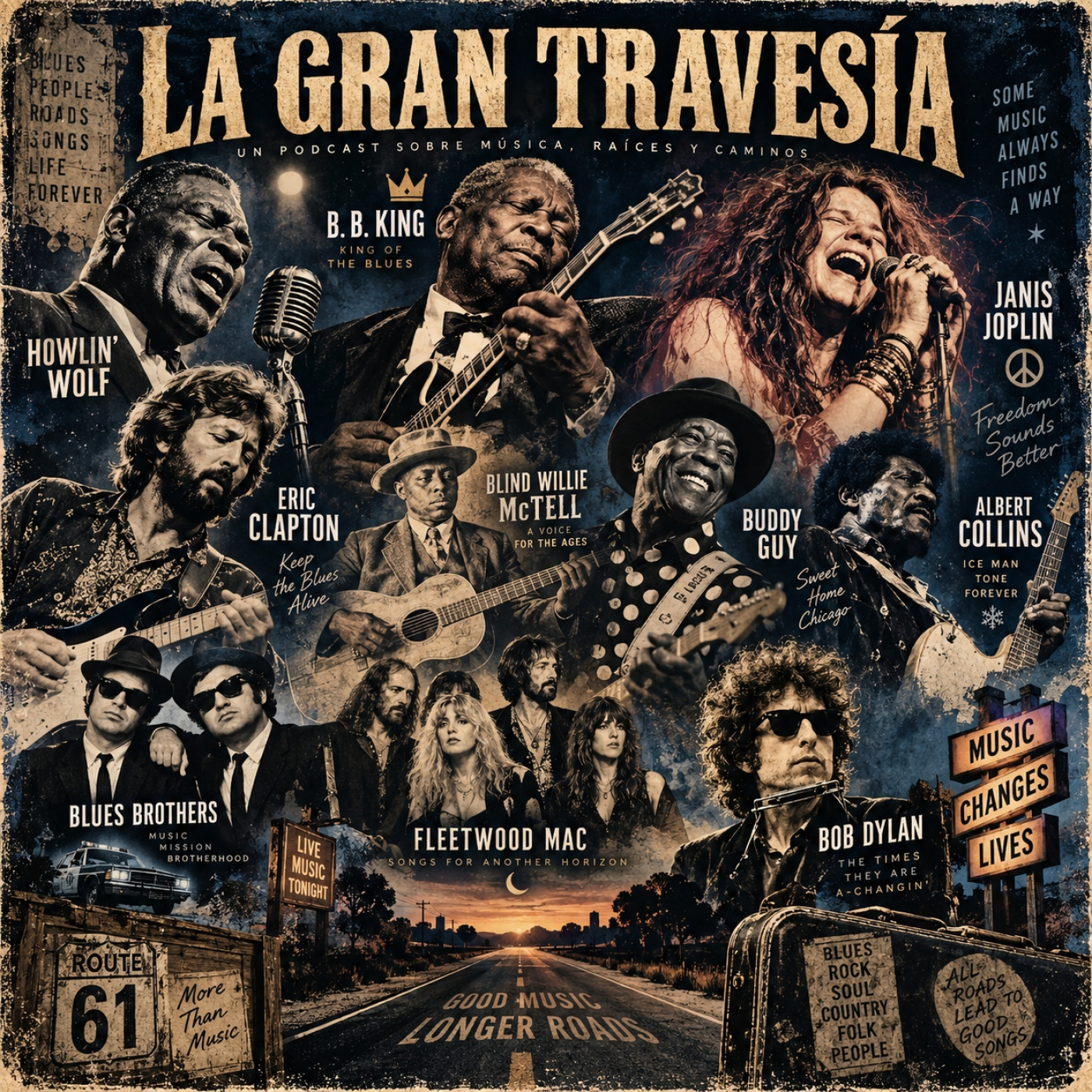 Howlin´ Wolf, B. B. King, Eric Clapton, Janis Joplin, Albert Collins, Bob Dylan, Fleetwood Mac, Blues Brothers...