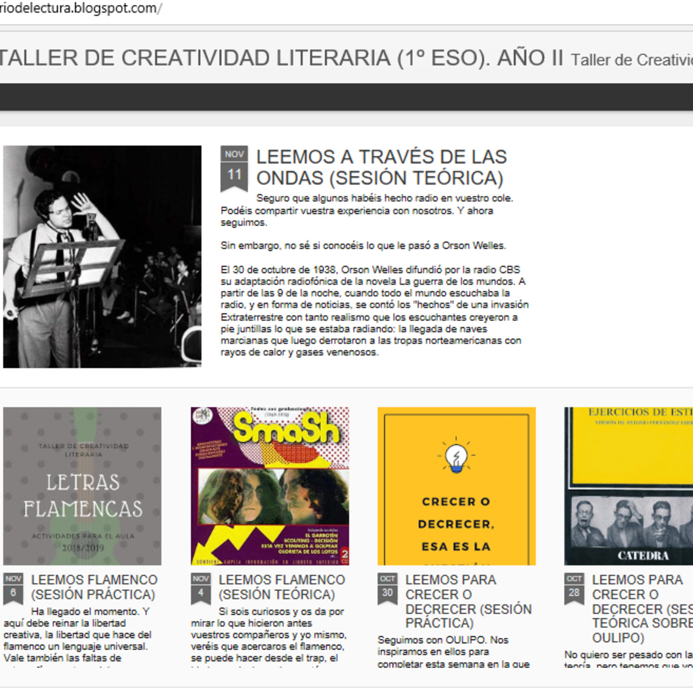 TALLER DE CREATIVIDAD LITERARIA